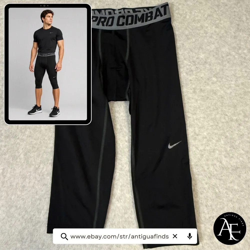 Nike Pro Combat Dri-FIT Mens Black Compression Tights 3/4 Leggings Large